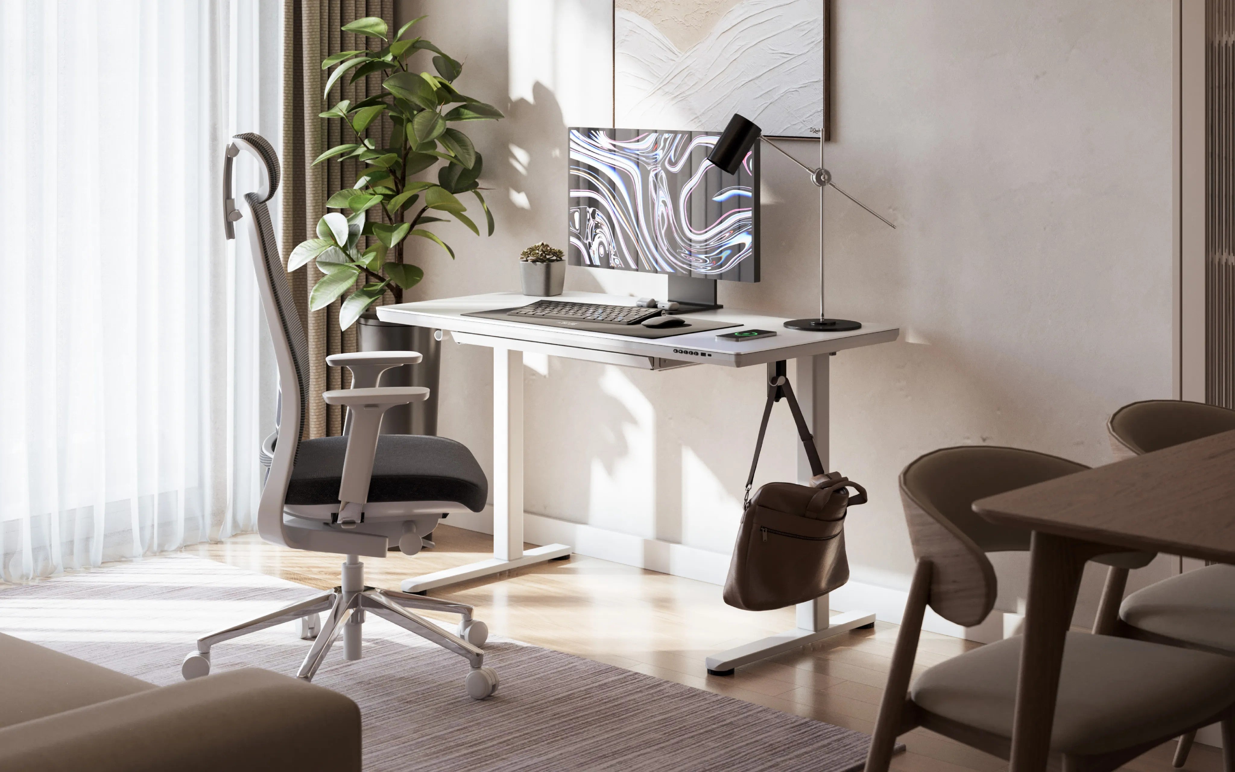 Biurko elektryczne ze szklanym blatem Mark Adler Leader 8.5 White