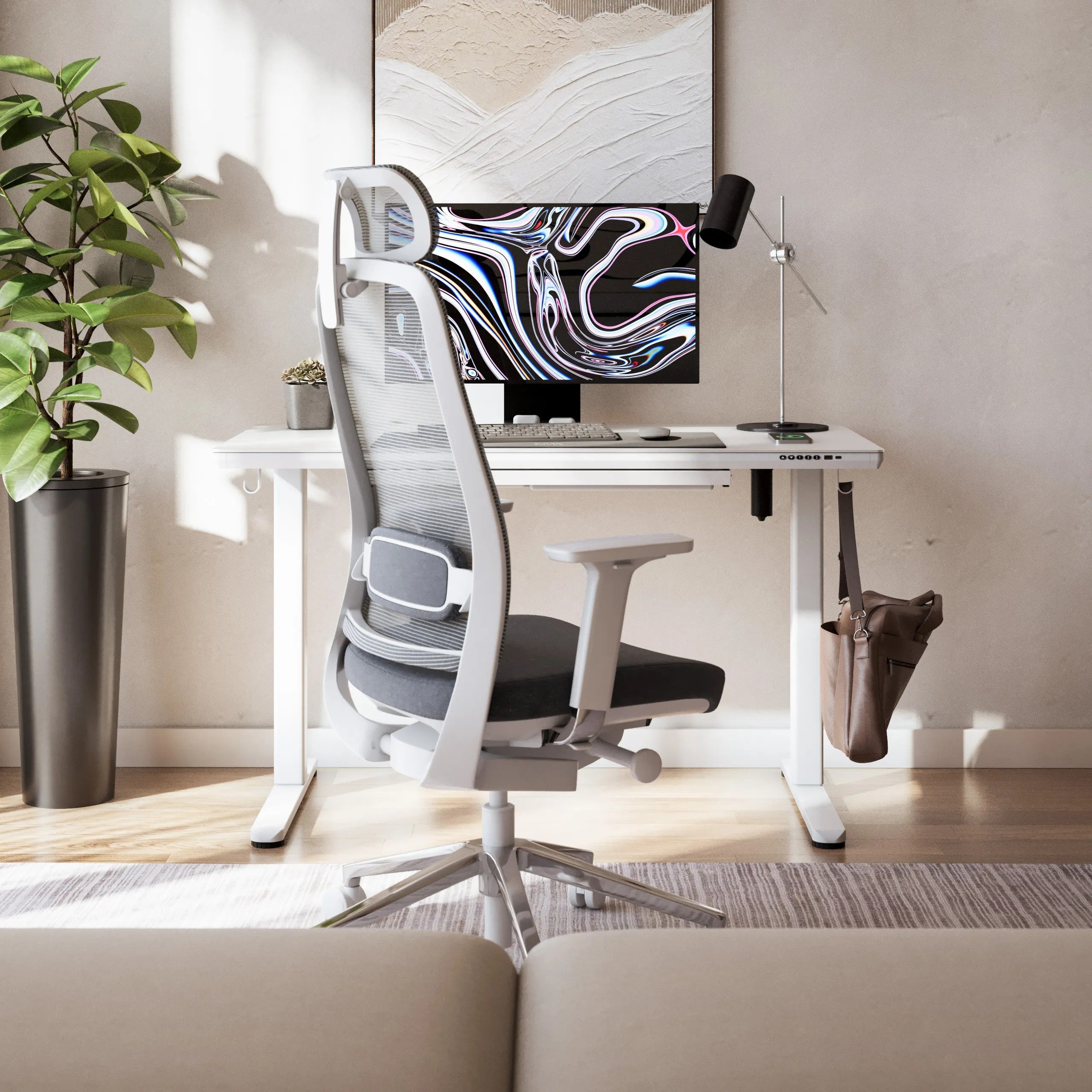 Biurko elektryczne ze szklanym blatem Mark Adler Leader 8.5 White