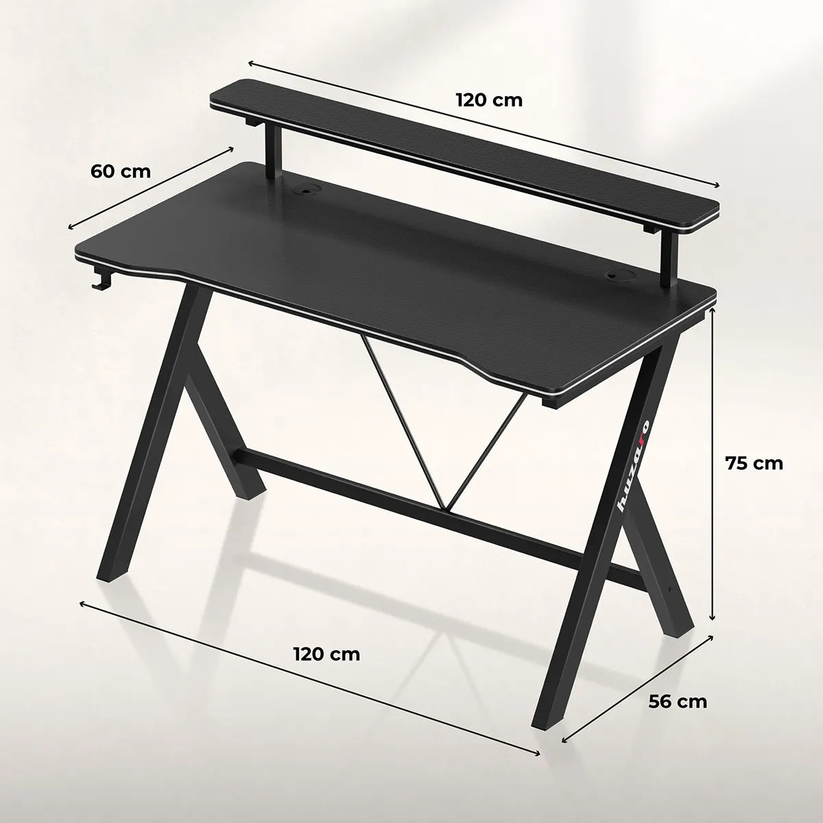 120 cm-es Huzaro Hero 1.9 Black gamer íróasztal