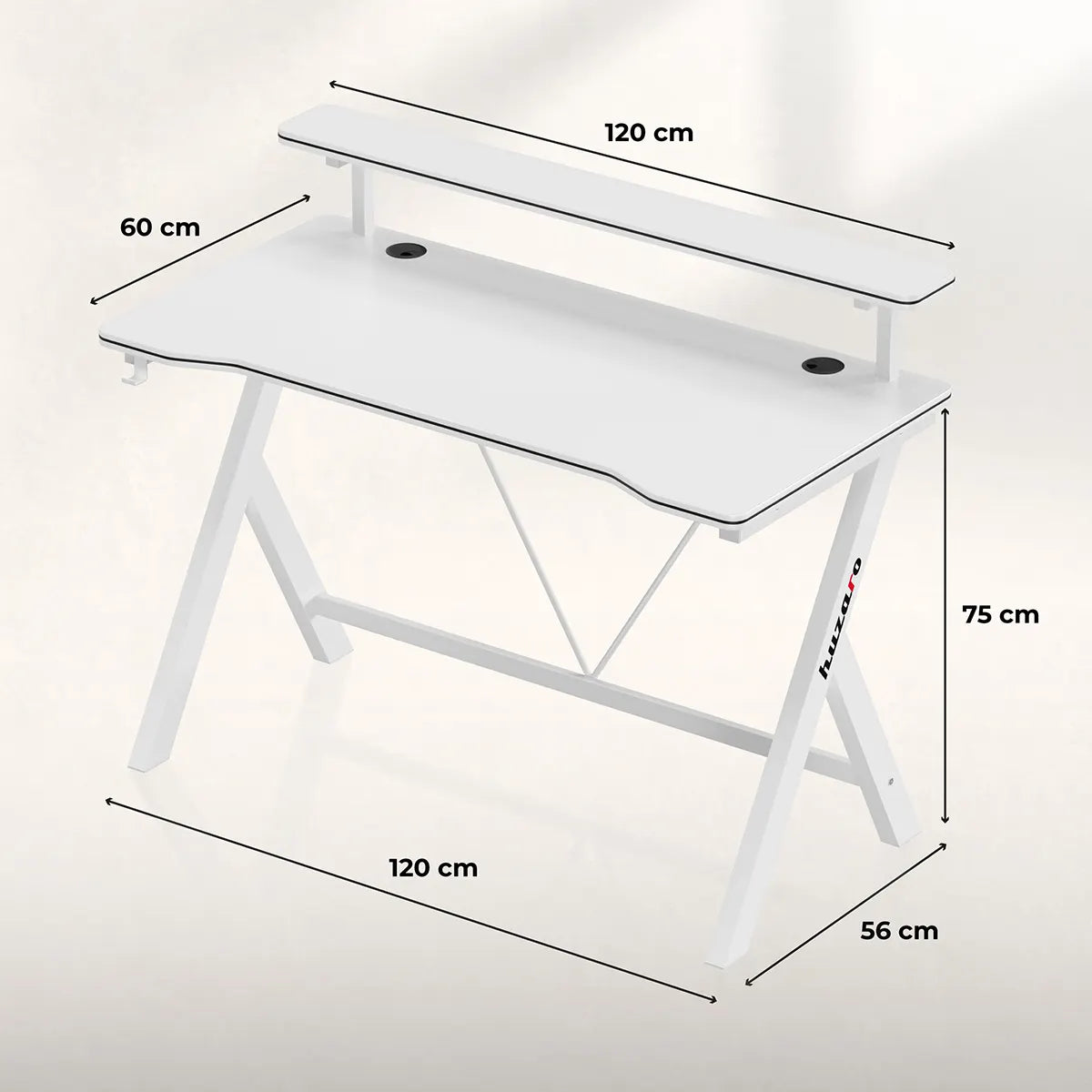 120 cm-es Huzaro Hero 1.9 White gamer íróasztal