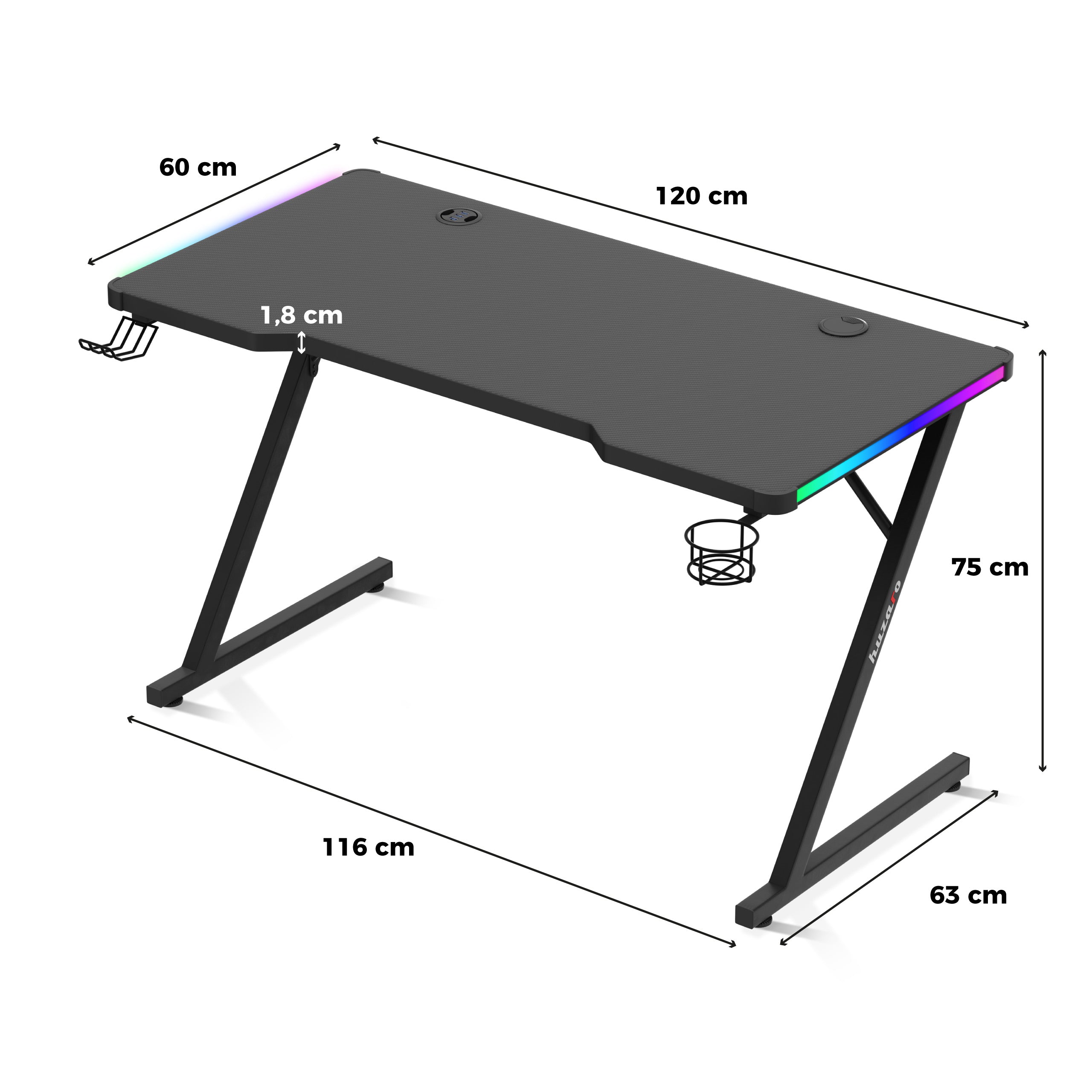 Biurko Gamingowe Huzaro Hero 2.5 RGB LED 120 cm