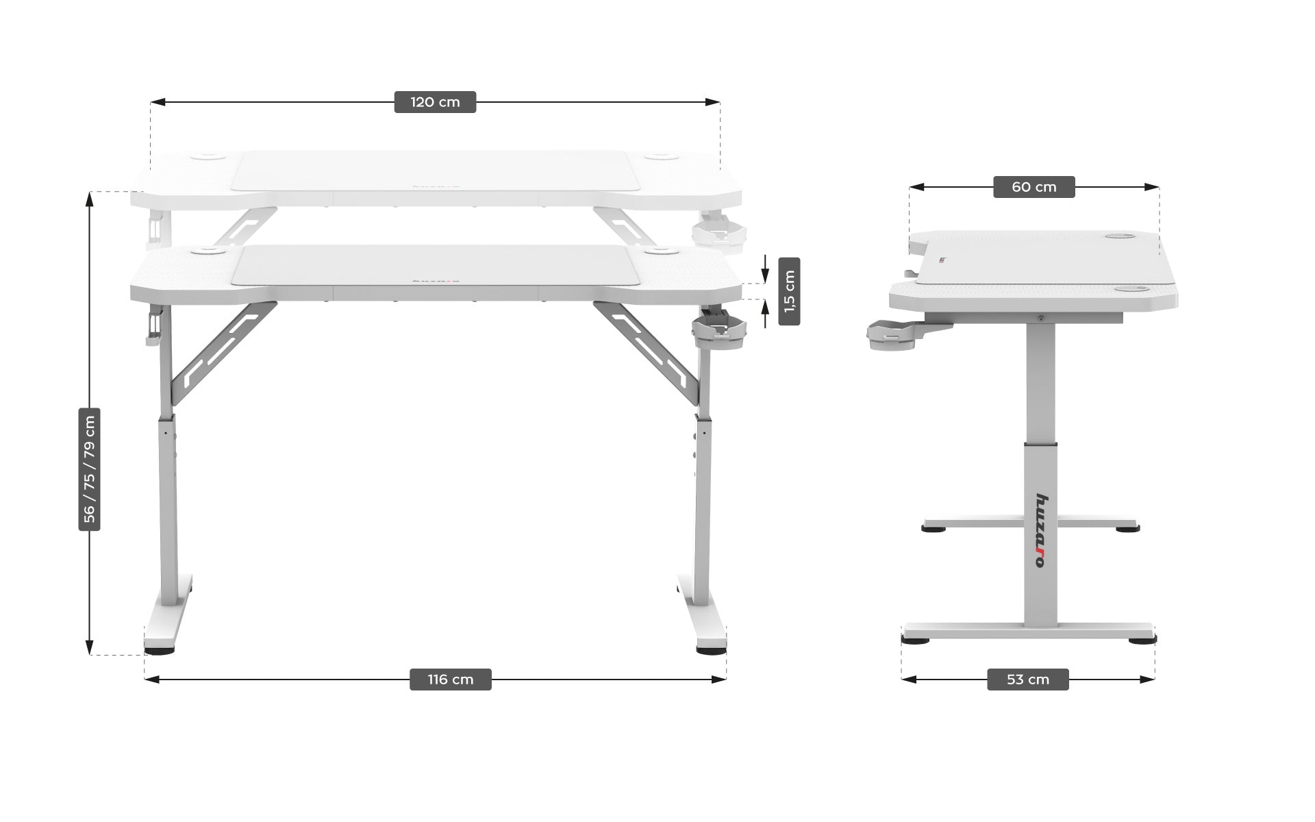 Biurko Gamingowe Huzaro Hero 2.6 White 120 cm