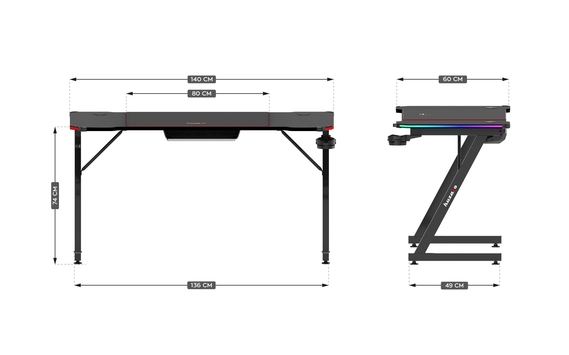 Biurko Gamingowe Huzaro Hero 3.3 RGB 140 cm