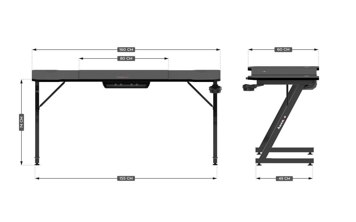 Huzaro Hero 4.8 Black 160 cm-es gamer íróasztal