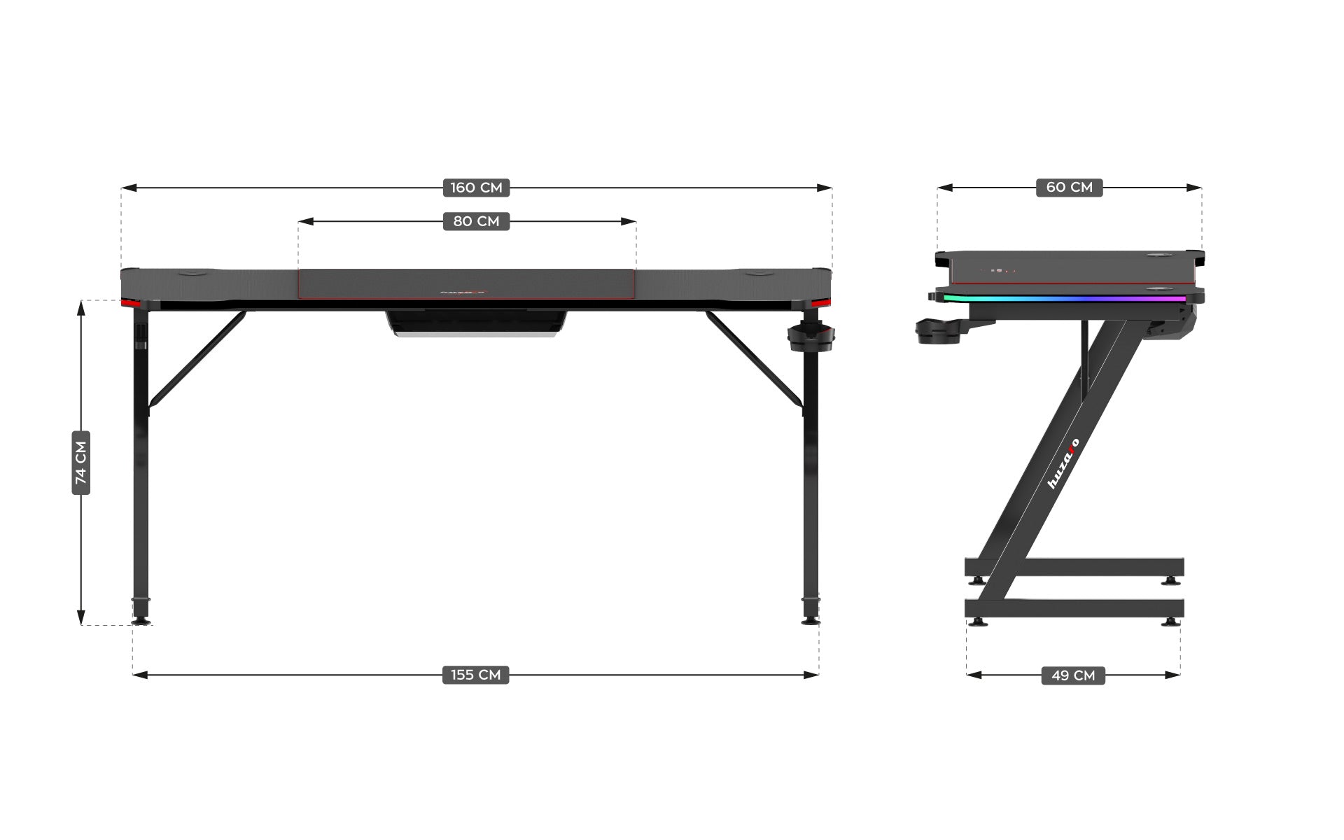 Biurko Gamingowe Huzaro Hero 4.8 RGB 160 cm