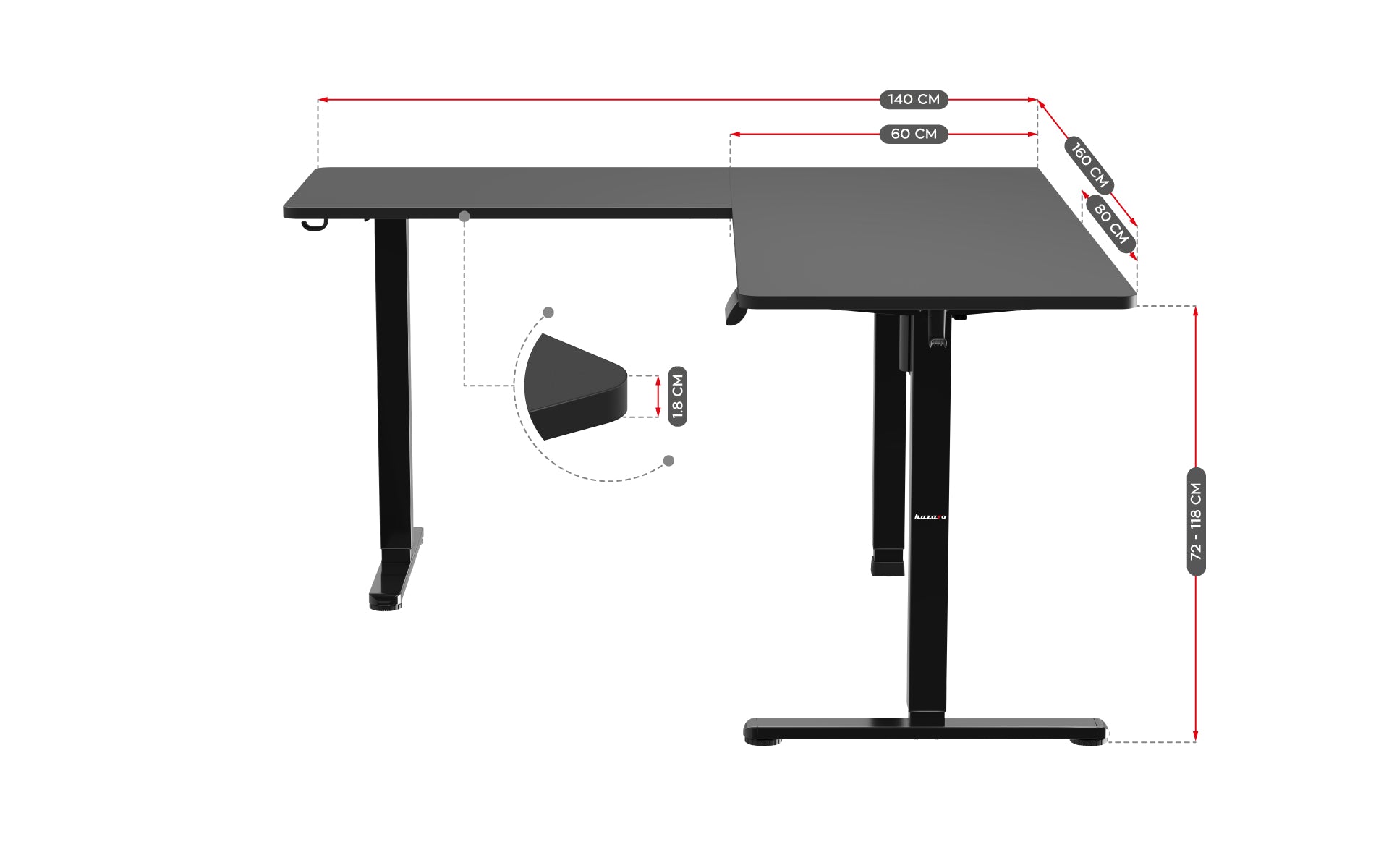 Biurko Narożne Elektryczne Huzaro Hero 9.5 160 cm