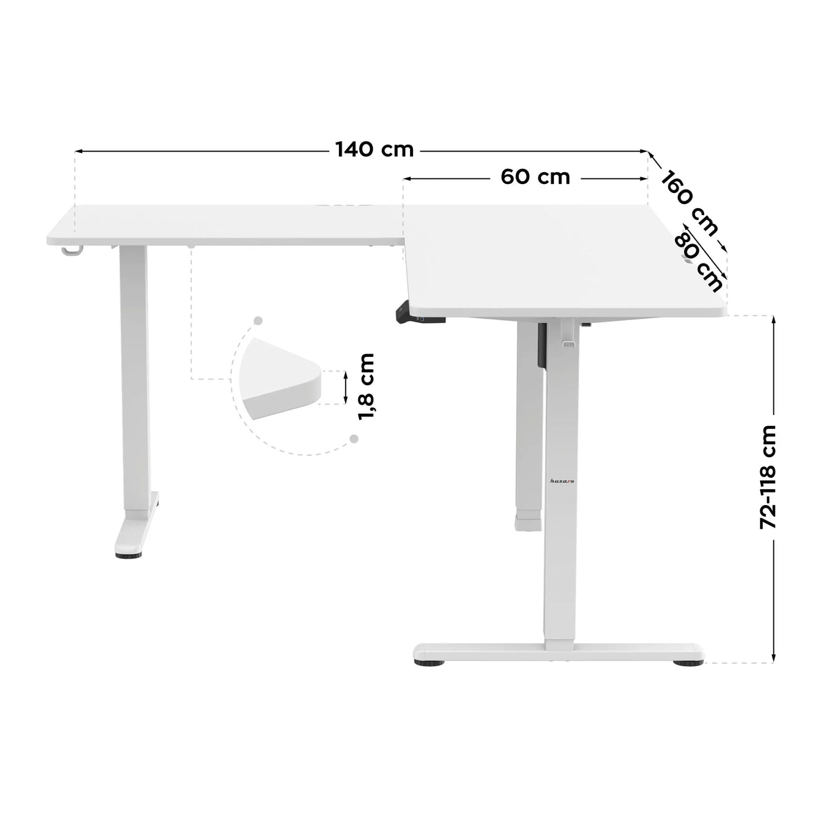 Електрическо ъглово бюро Huzaro Hero 9.5 White 160 см