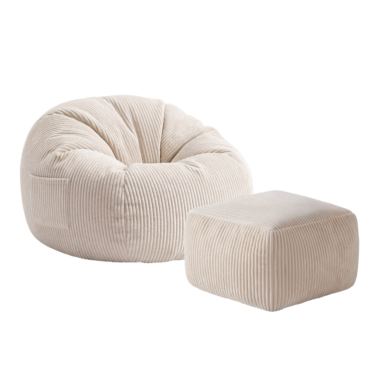 Mark Adler Comfy 3.0 Beige kordbársony fotel-puff lábtartóval