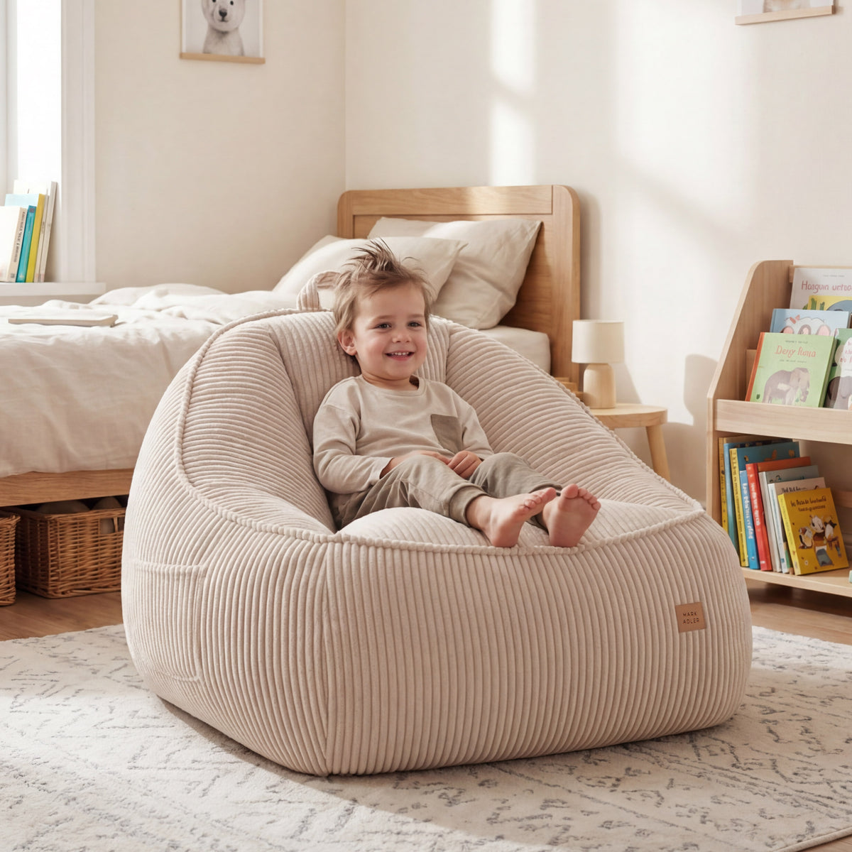 Mark Adler Comfy 4.0 bézs színű, háttámlával ellátott, kordbársony ülőpuff