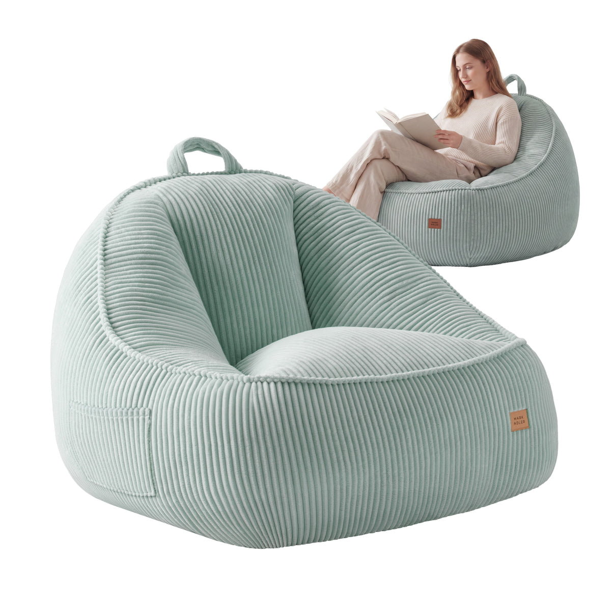 Mark Adler Comfy 4.0 Sage háttámlás, kordbársony puffszék