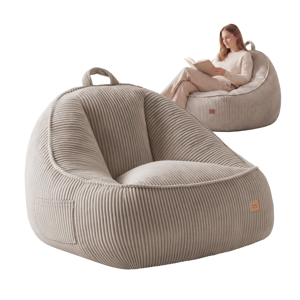 Mark Adler Comfy 4.0 Taupe háttámlás pufffotel, kordbársonyból