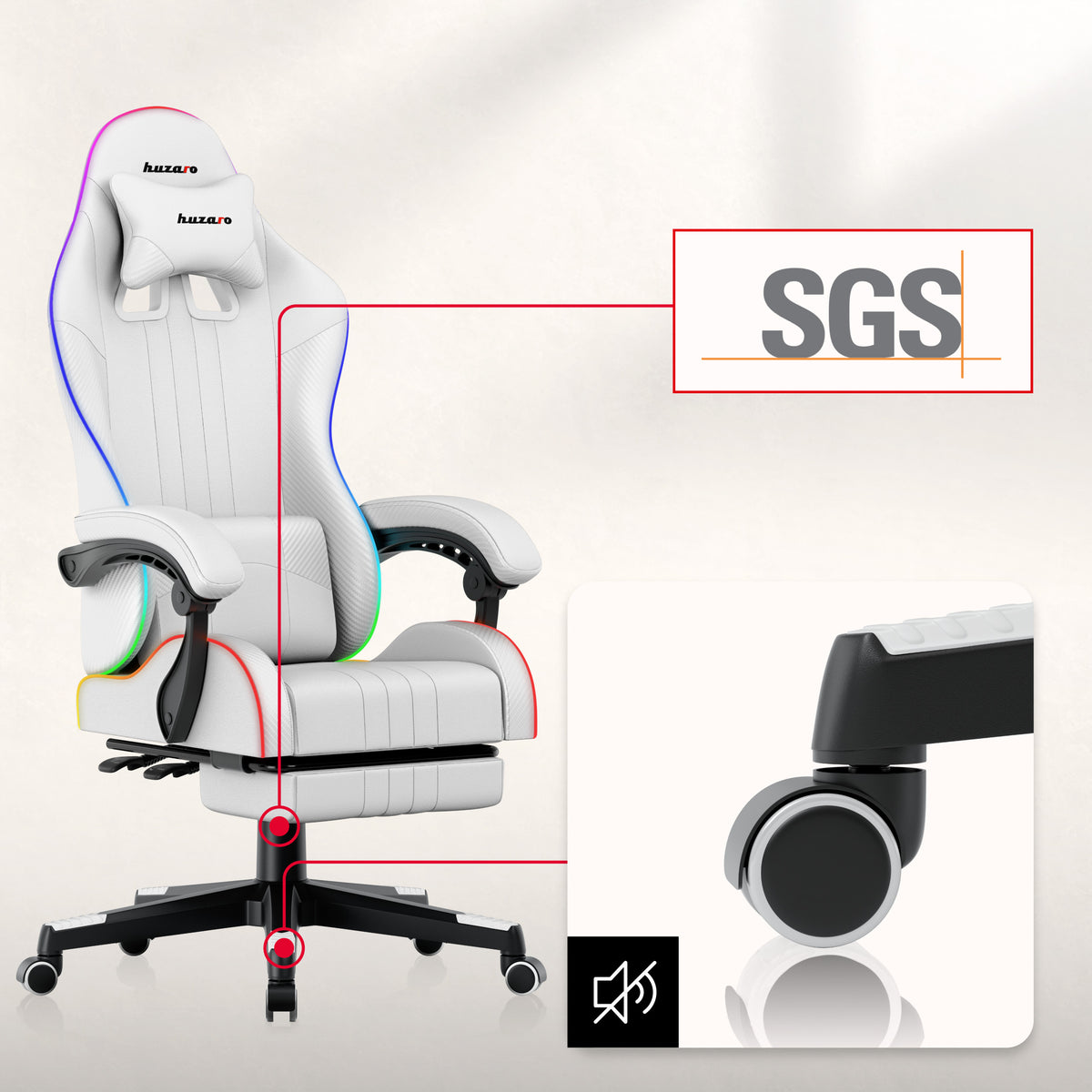 HUZARO Force 4.7 White RGB gamer szék