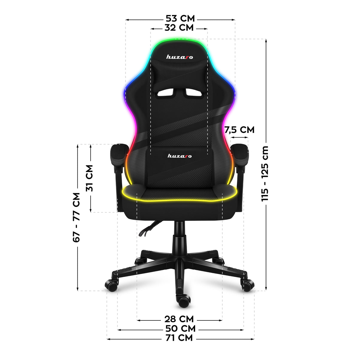 Геймърски стол Huzaro FORCE 4.4 RGB Black Mesh