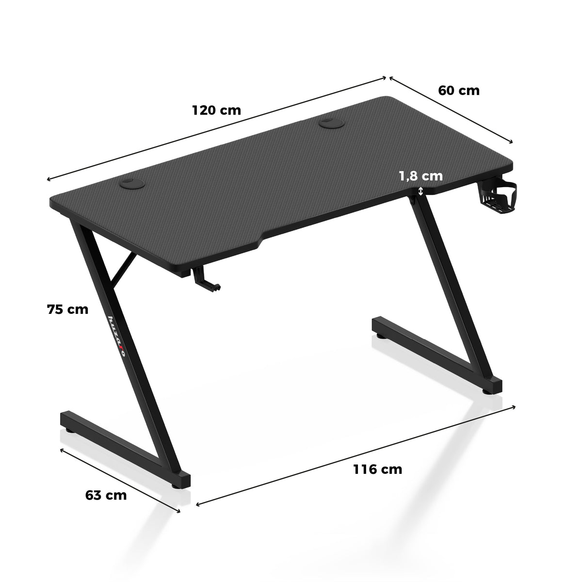 Huzaro Hero 2.5 Black 120 cm-es gamer íróasztal
