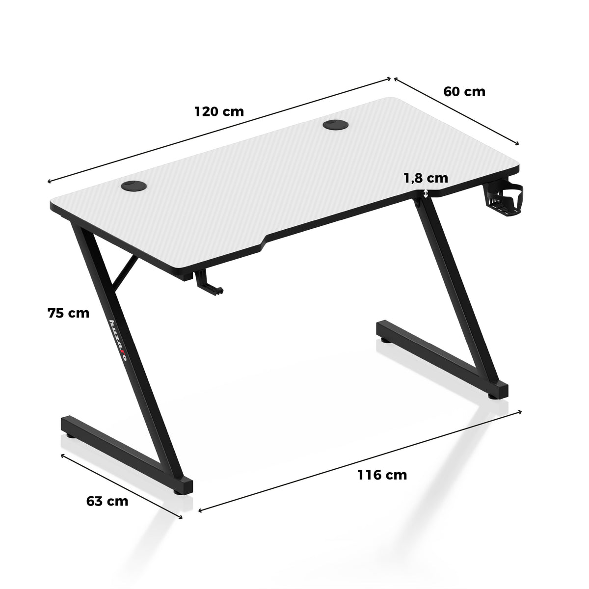 Huzaro Hero 2.5 White 120 cm-es gamer íróasztal