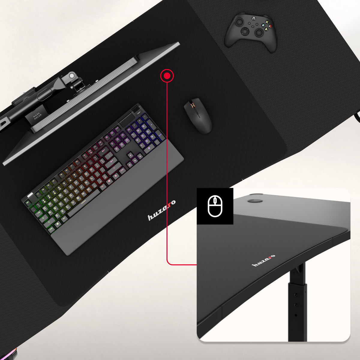 Huzaro Hero 3.6 RGB LED Black 140 cm-es gamer íróasztal