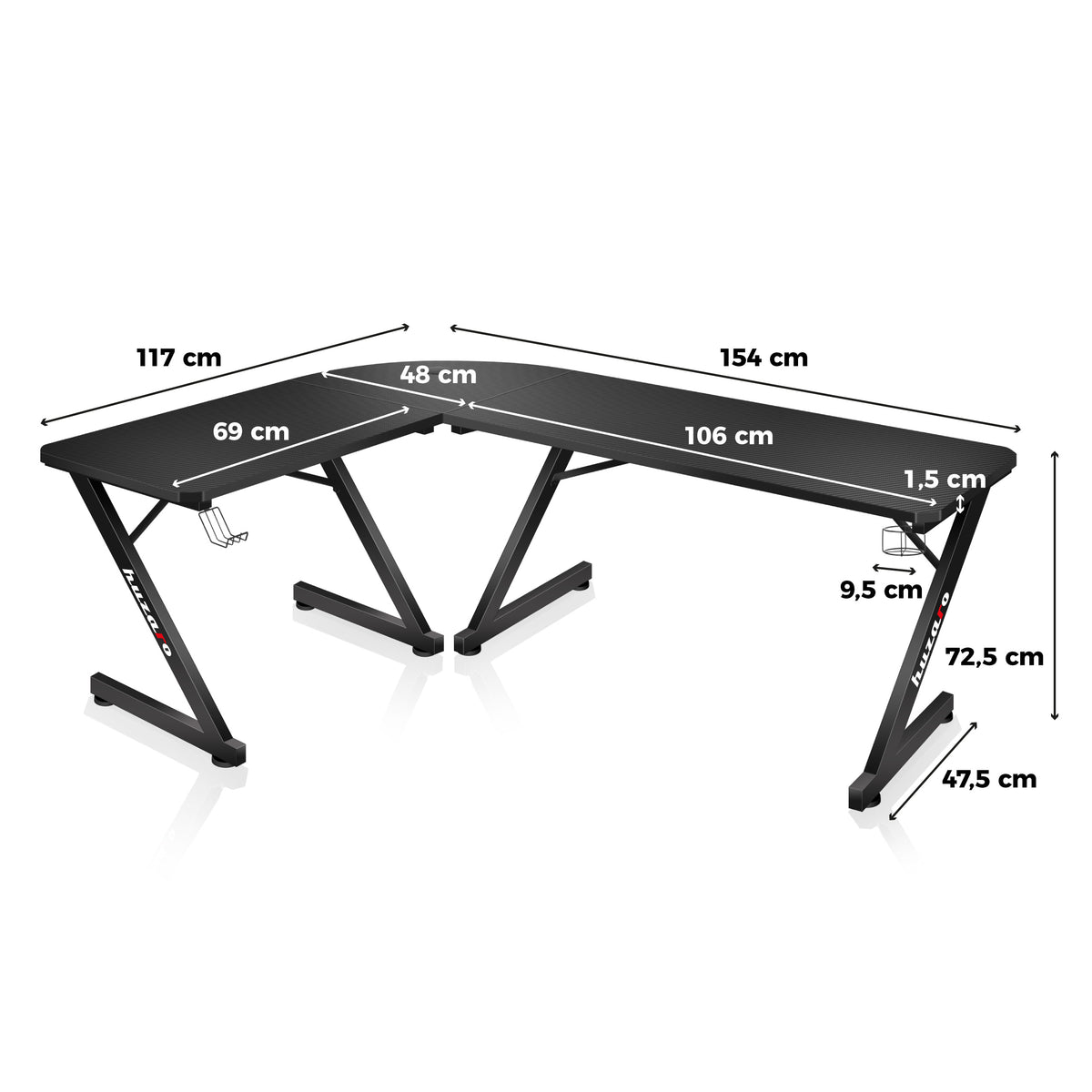 Huzaro Hero 7.0 154 cm-es gamer íróasztal