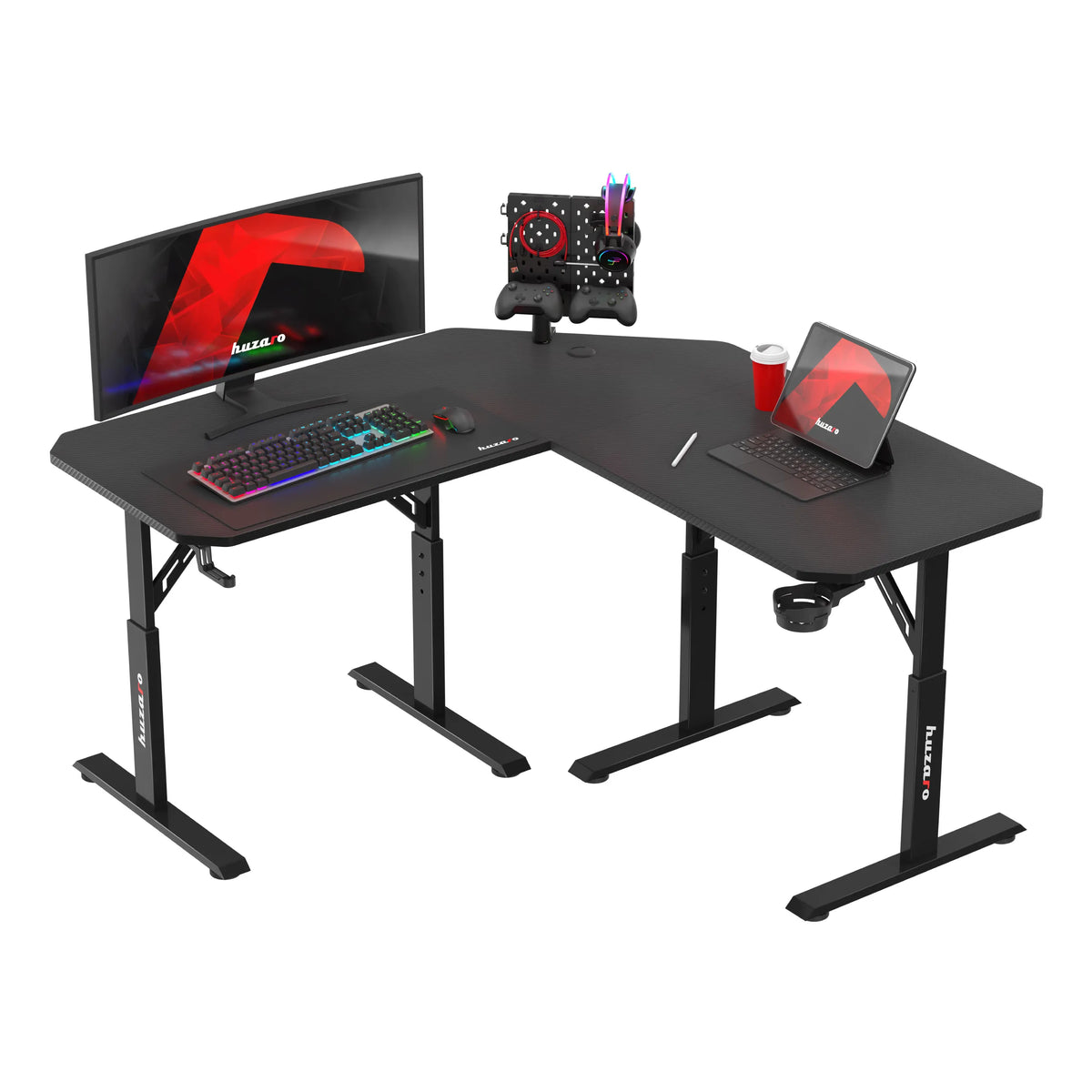Huzaro Hero 7.3 Black magasságállítható sarokgaming-asztal