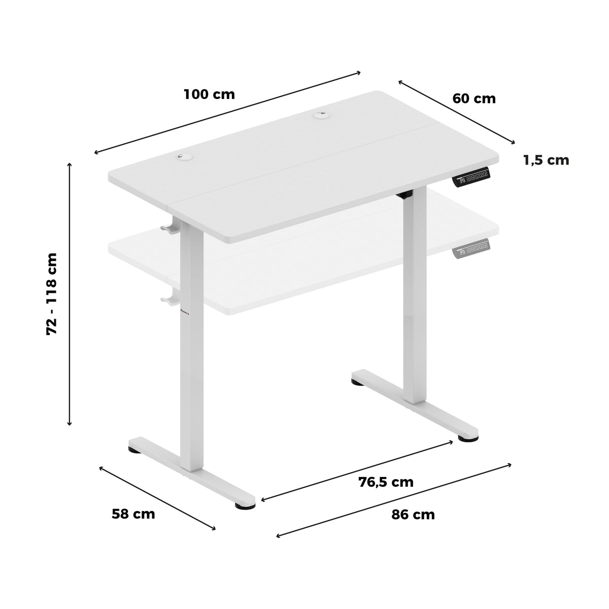 Huzaro Hero 7.8 White elektromos, állítható, görgős íróasztal