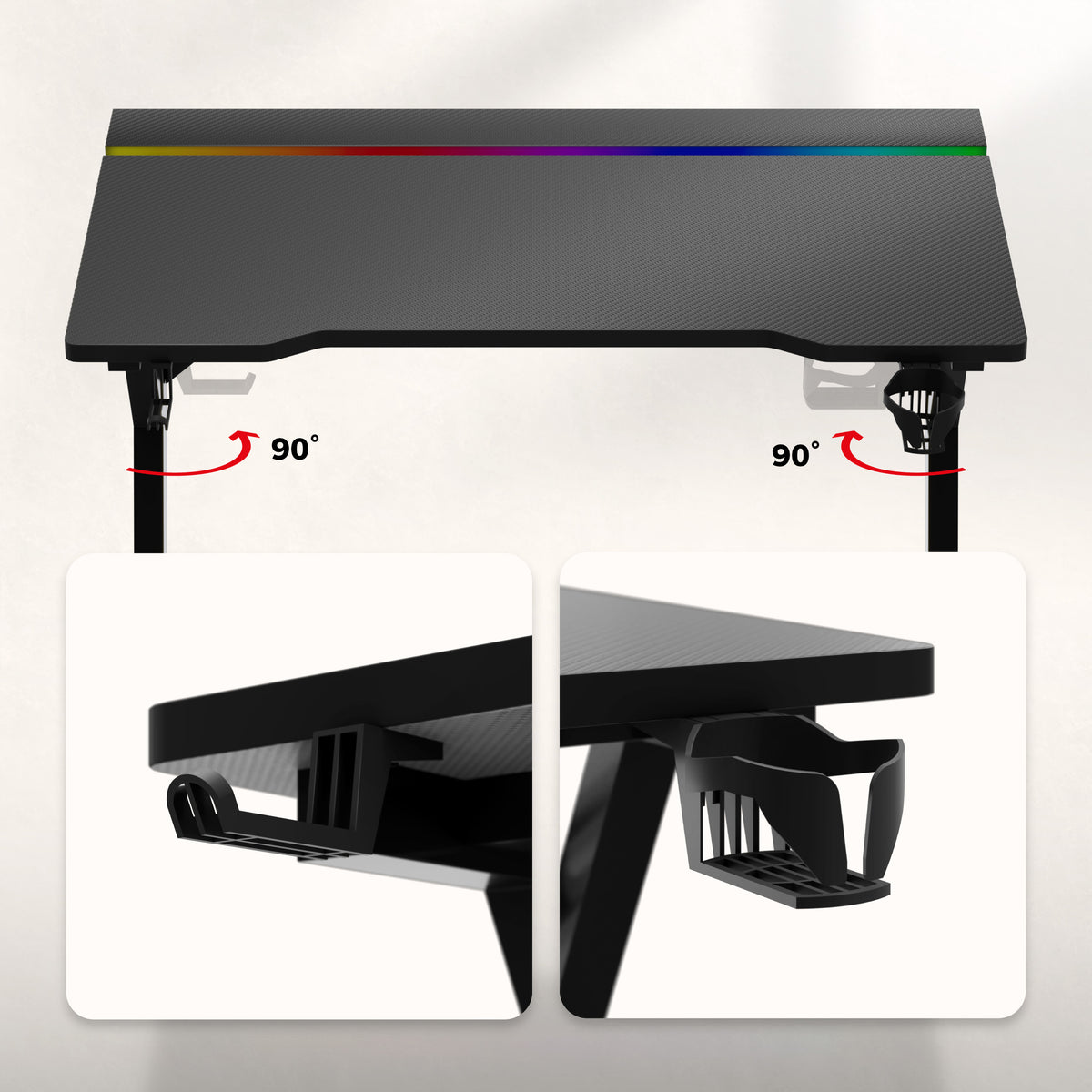 Геймърско бюро с LED осветление Hero 2.4 RGB Black