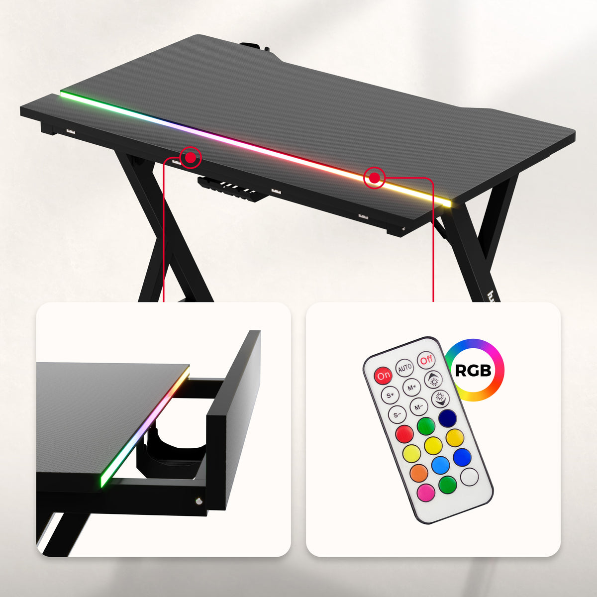 Геймърско бюро с LED осветление Hero 2.4 RGB Black
