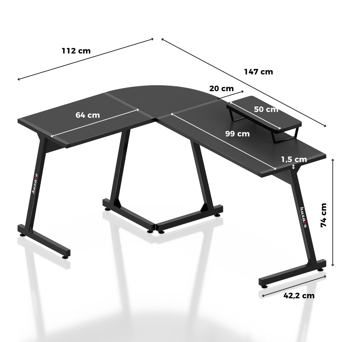 Huzaro Hero 6.0 Black 147 cm-es gamer íróasztal