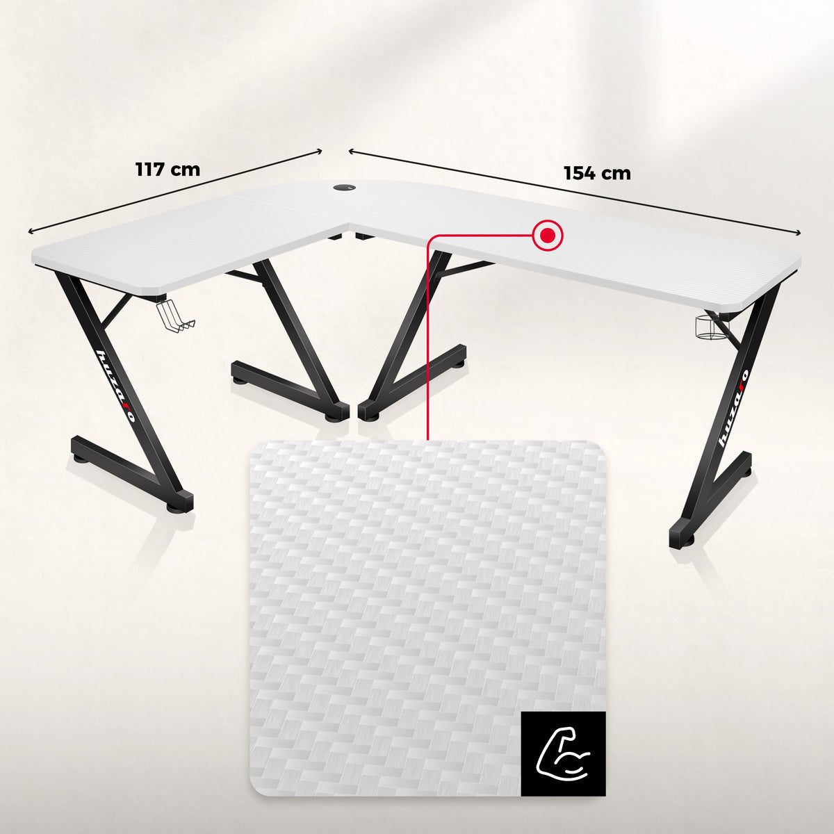 Huzaro Hero 7.0 White 154 cm-es gamer íróasztal