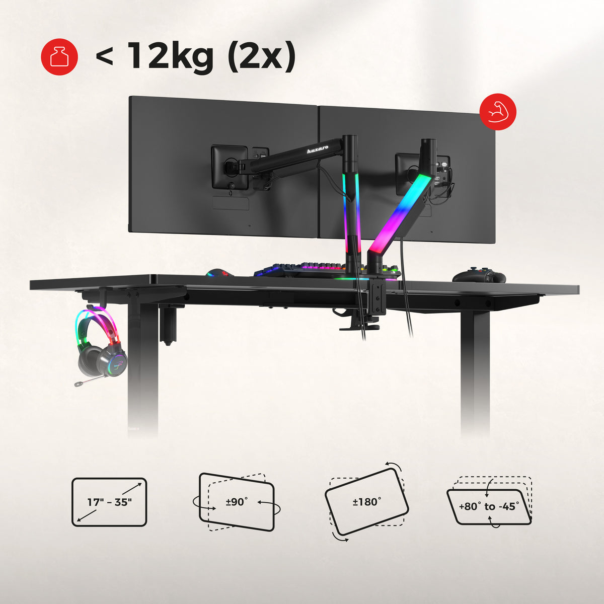 Huzaro Motion 2.6 RGB asztali tartó 2 monitorhoz