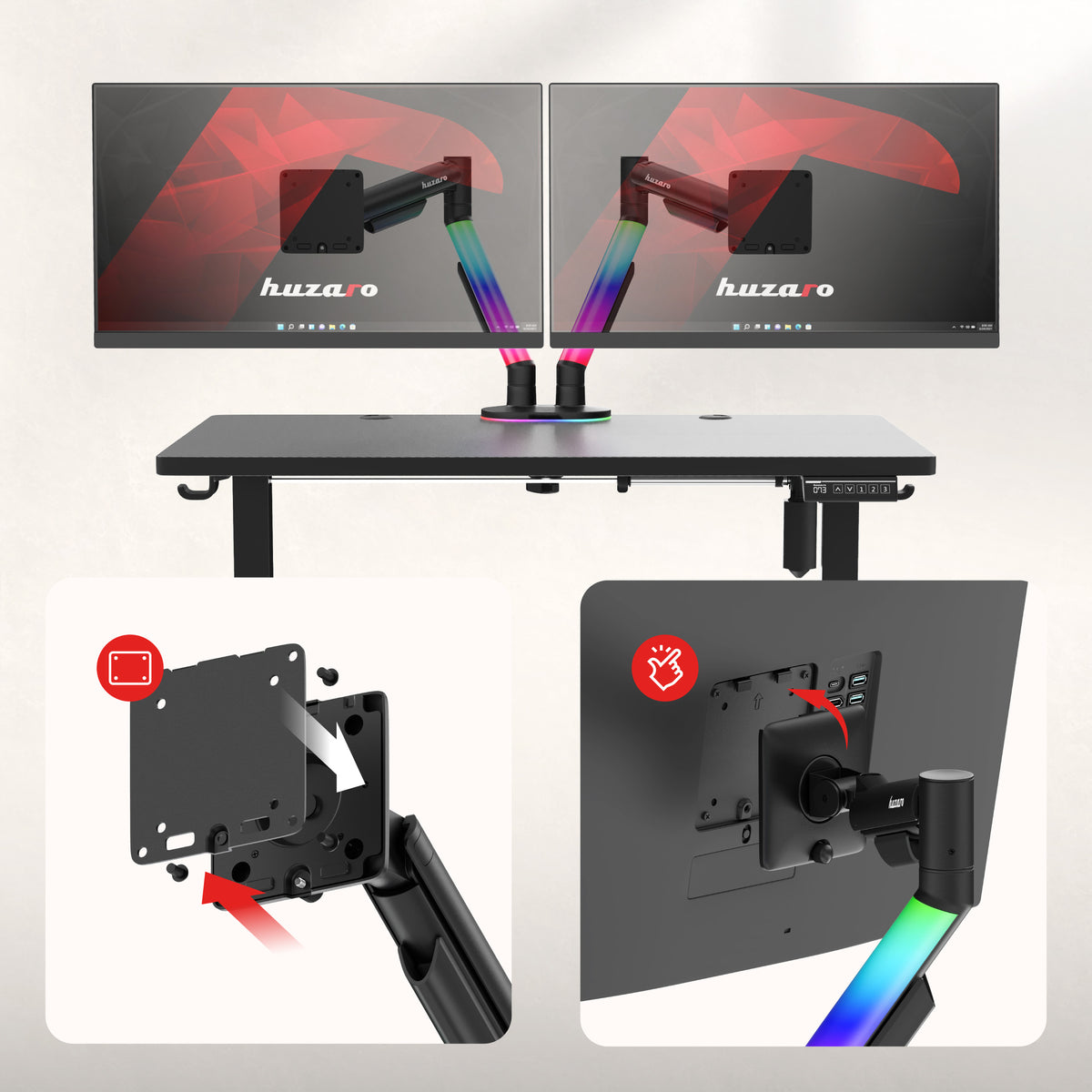 Huzaro Motion 2.6 RGB asztali tartó 2 monitorhoz