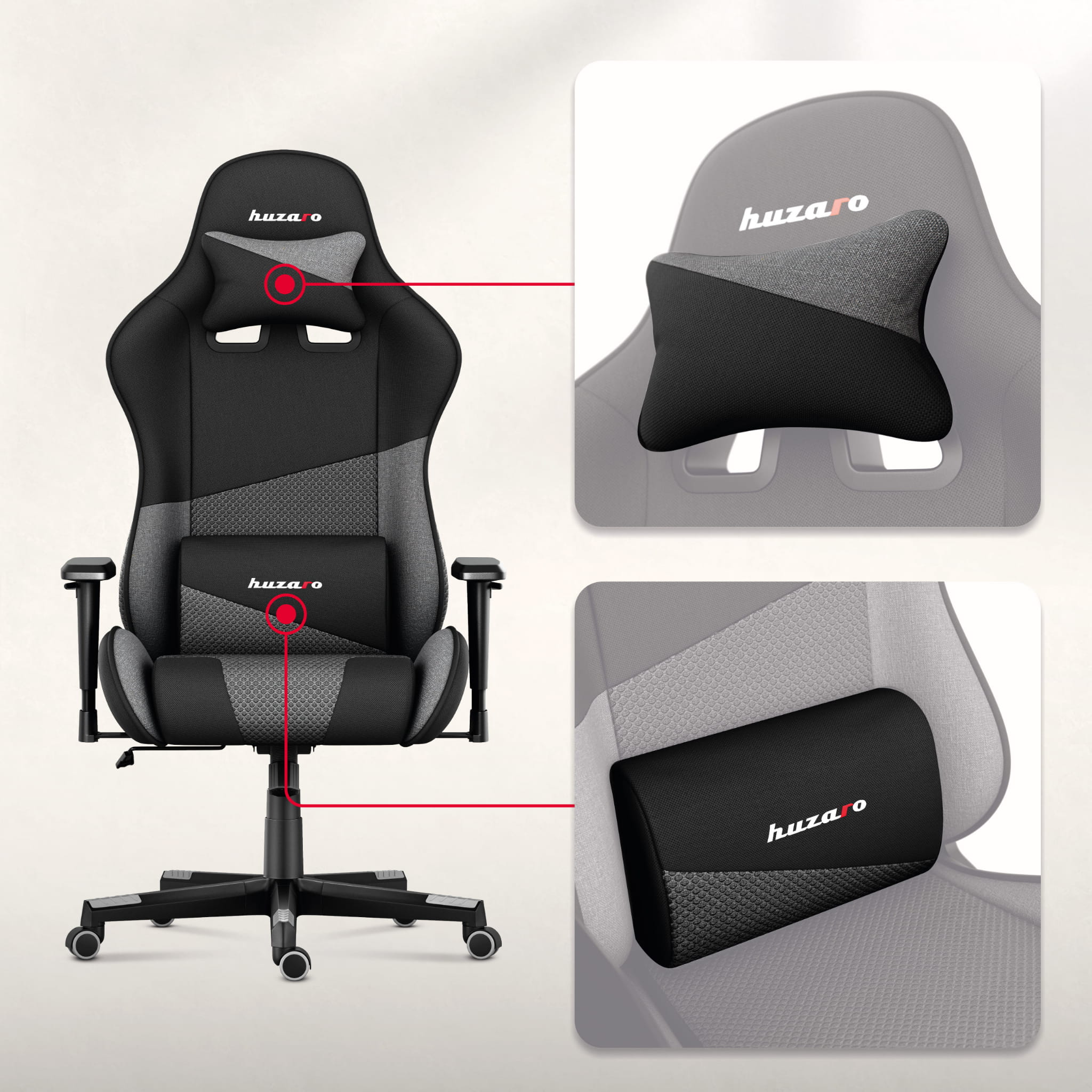 Fotel Gamingowy HUZARO FORCE 6.2  Grey Mesh