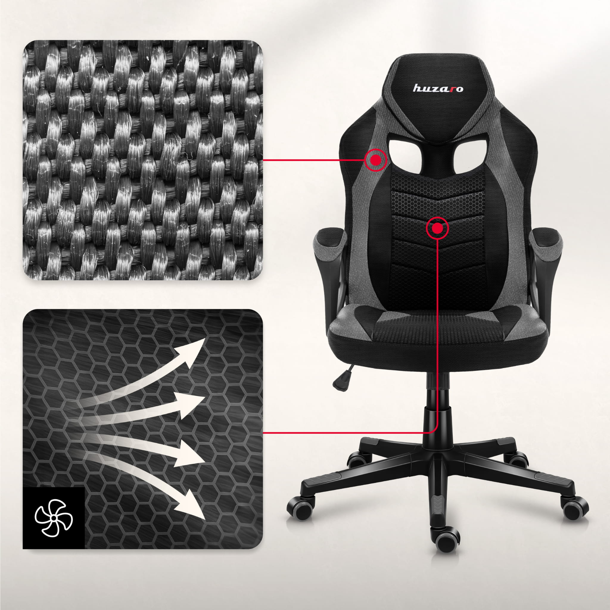 Fotel Gamingowy Huzaro FORCE 2.5 Grey Mesh