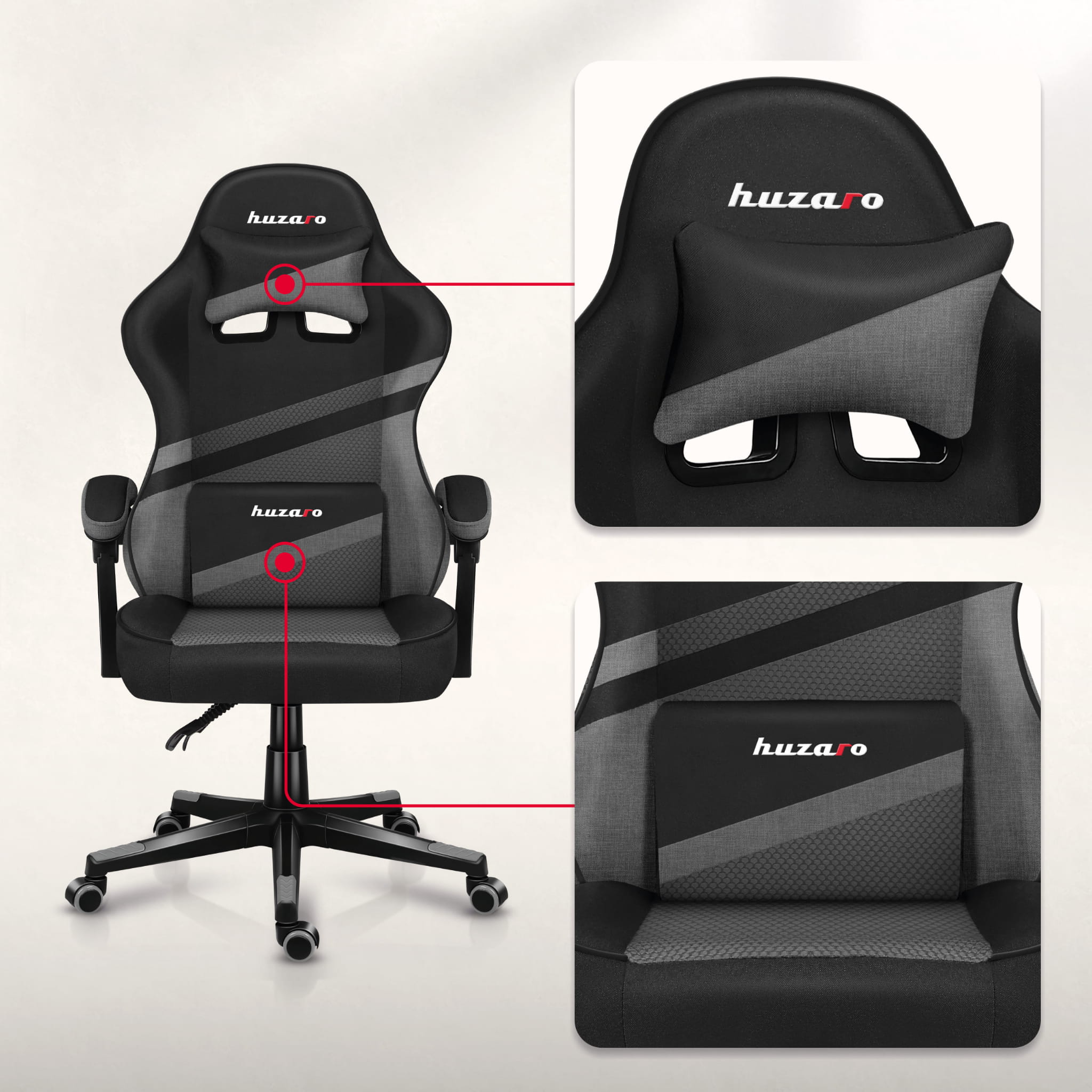 Fotel Gamingowy HUZARO FORCE 4.4 Grey Mesh