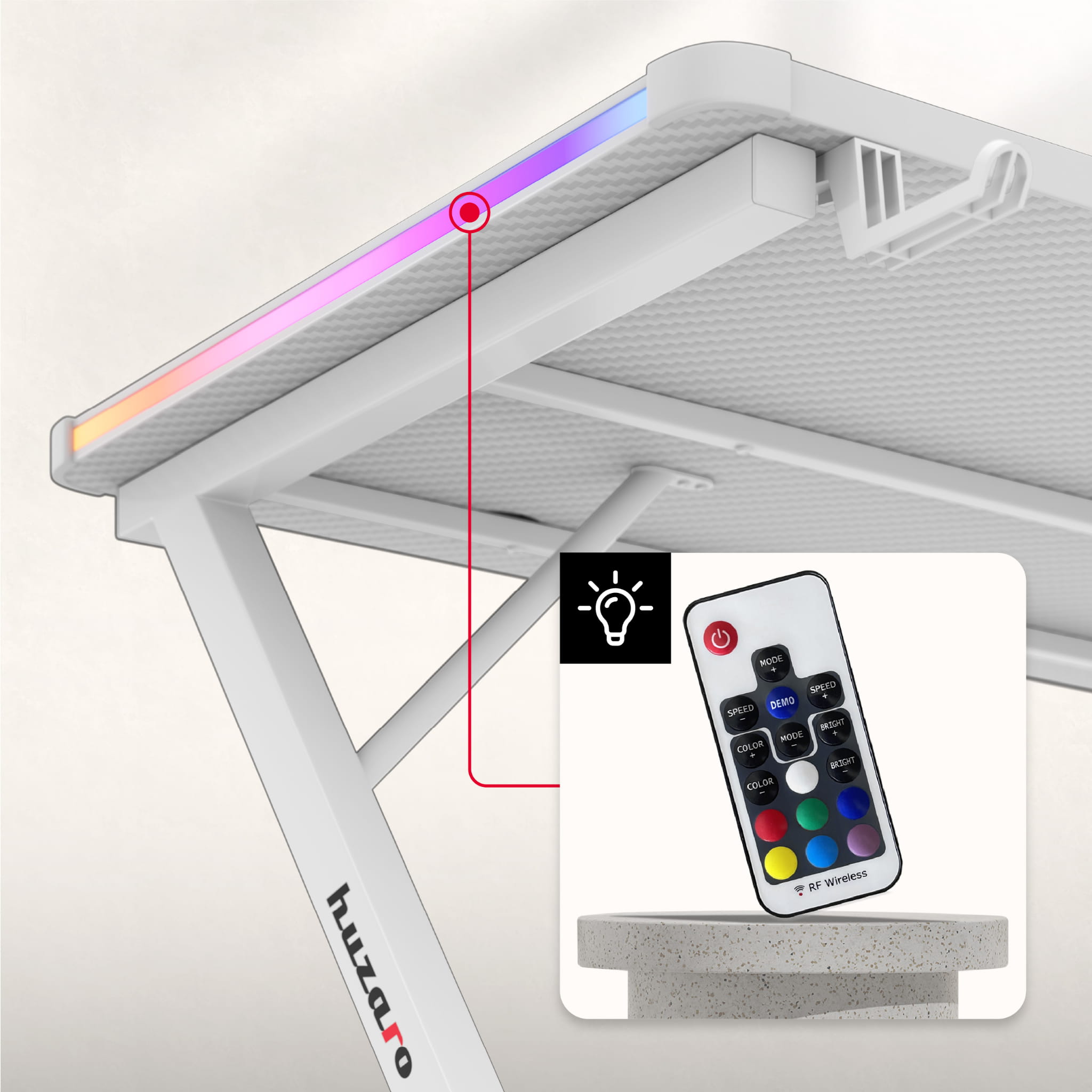 Biurko Gamingowe Huzaro Hero 2.5 RGB WHITE 120 cm