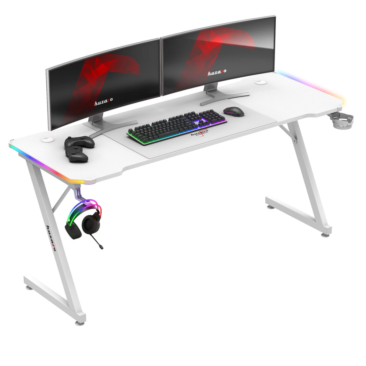 Biurko gamingowe Huzaro Hero 4.8 White RGB 160 cm