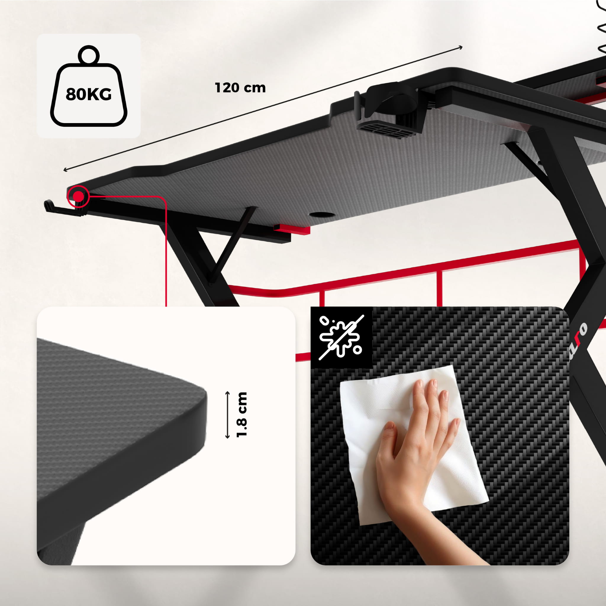 Biurko Gamingowe Huzaro Hero 5.0 Red 120 cm