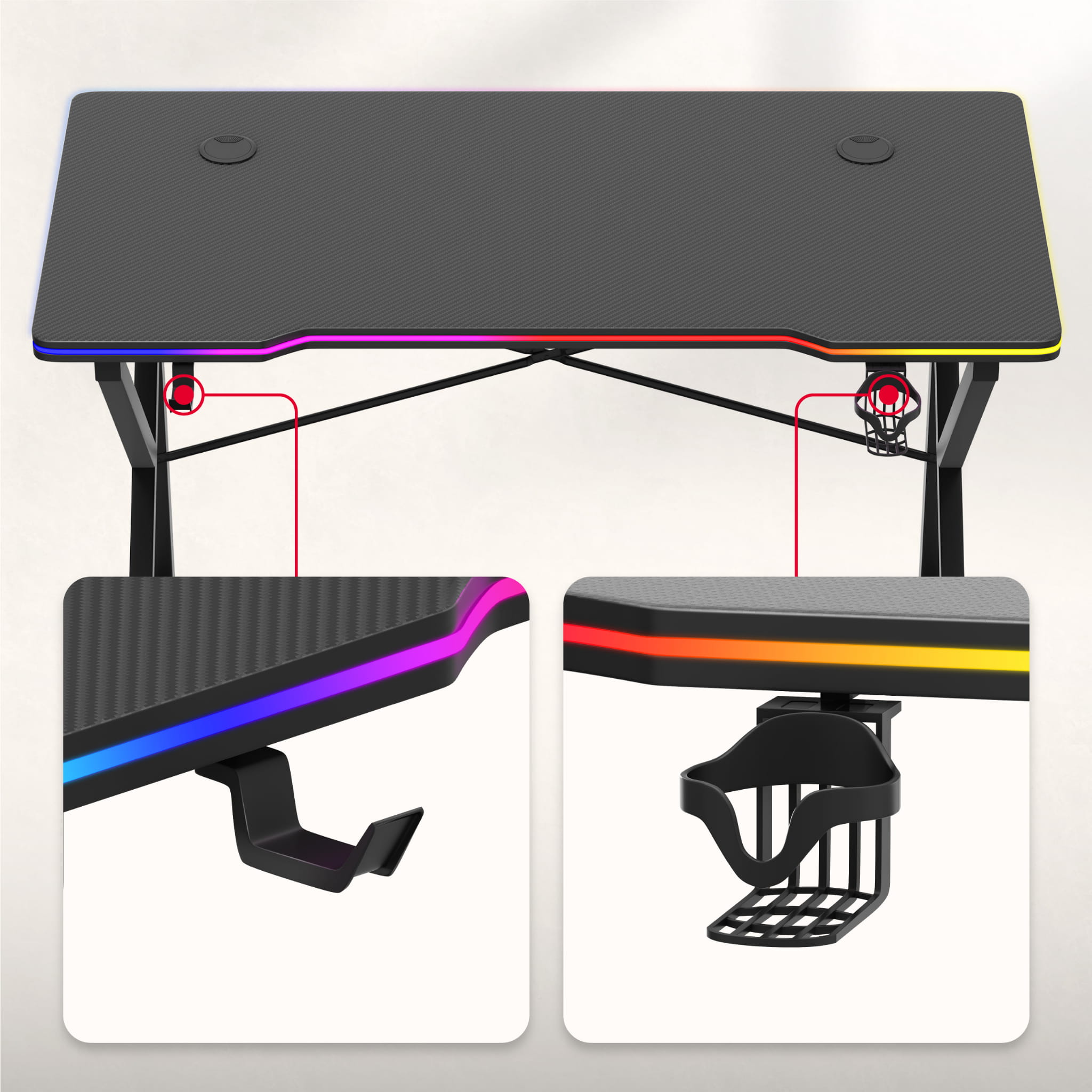 Biurko Gamingowe Huzaro Hero 1.7 RGB Black 120 cm