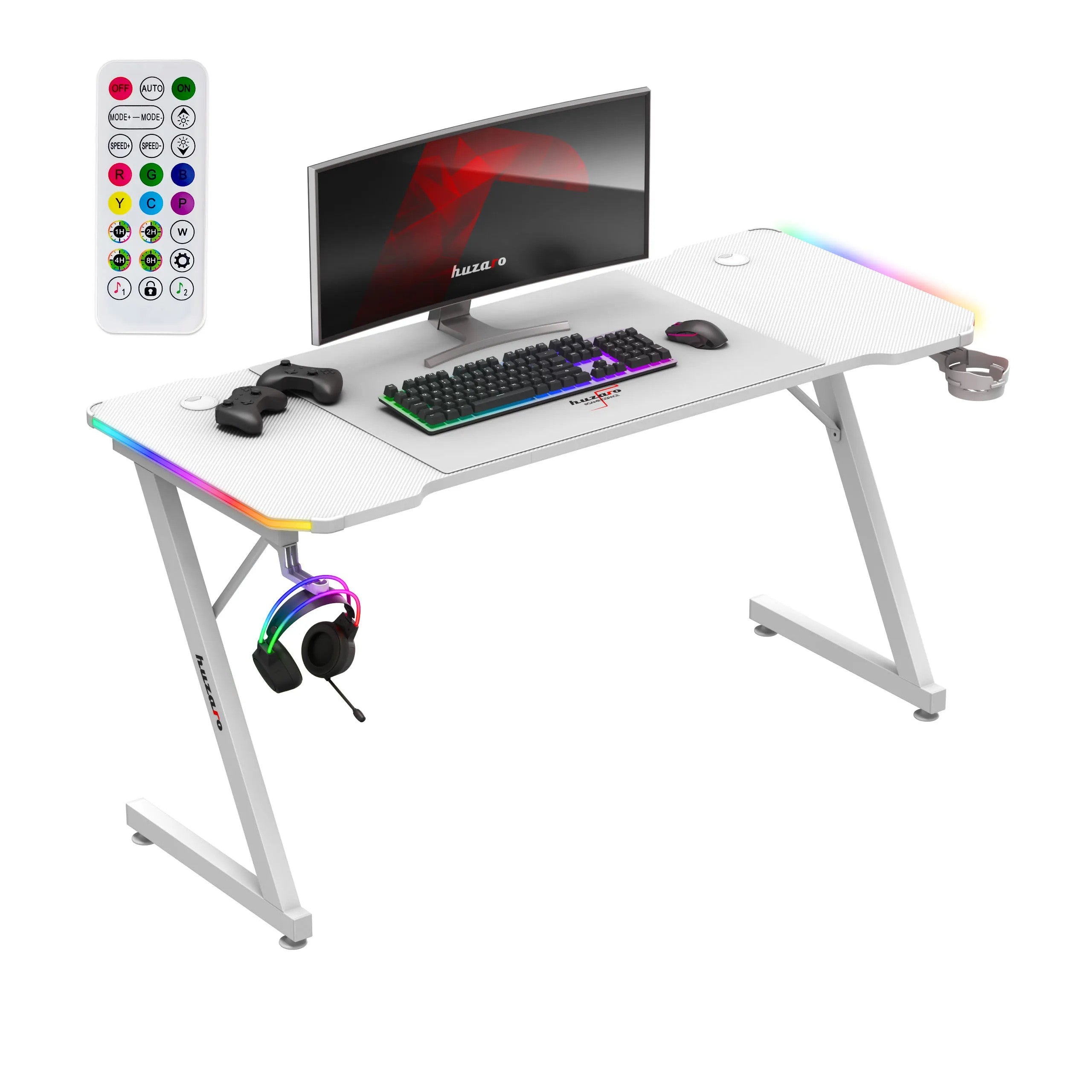 Biurko gamingowe Huzaro Hero 3.3 White RGB 140 cm