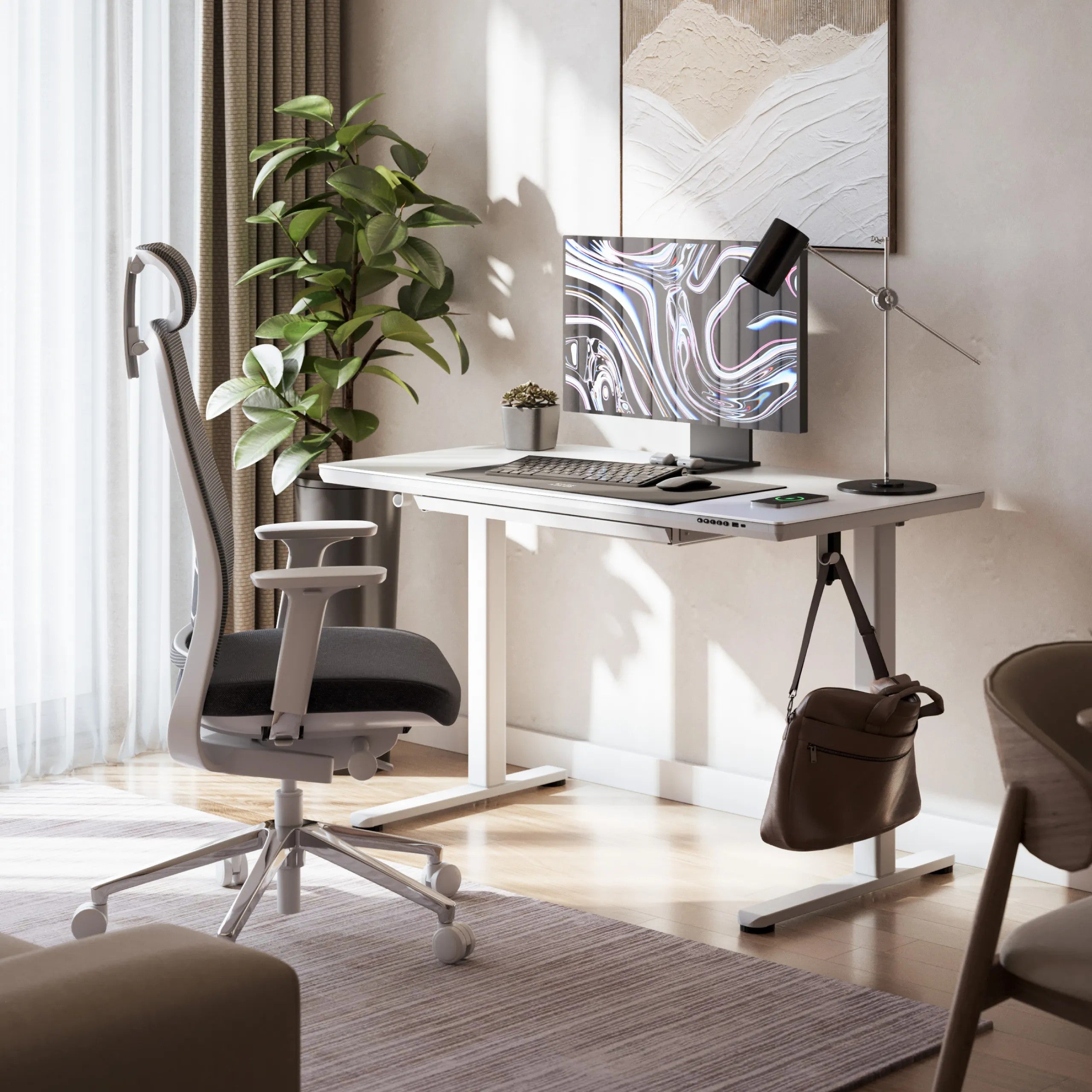 Biurko elektryczne ze szklanym blatem Mark Adler Leader 8.5 White