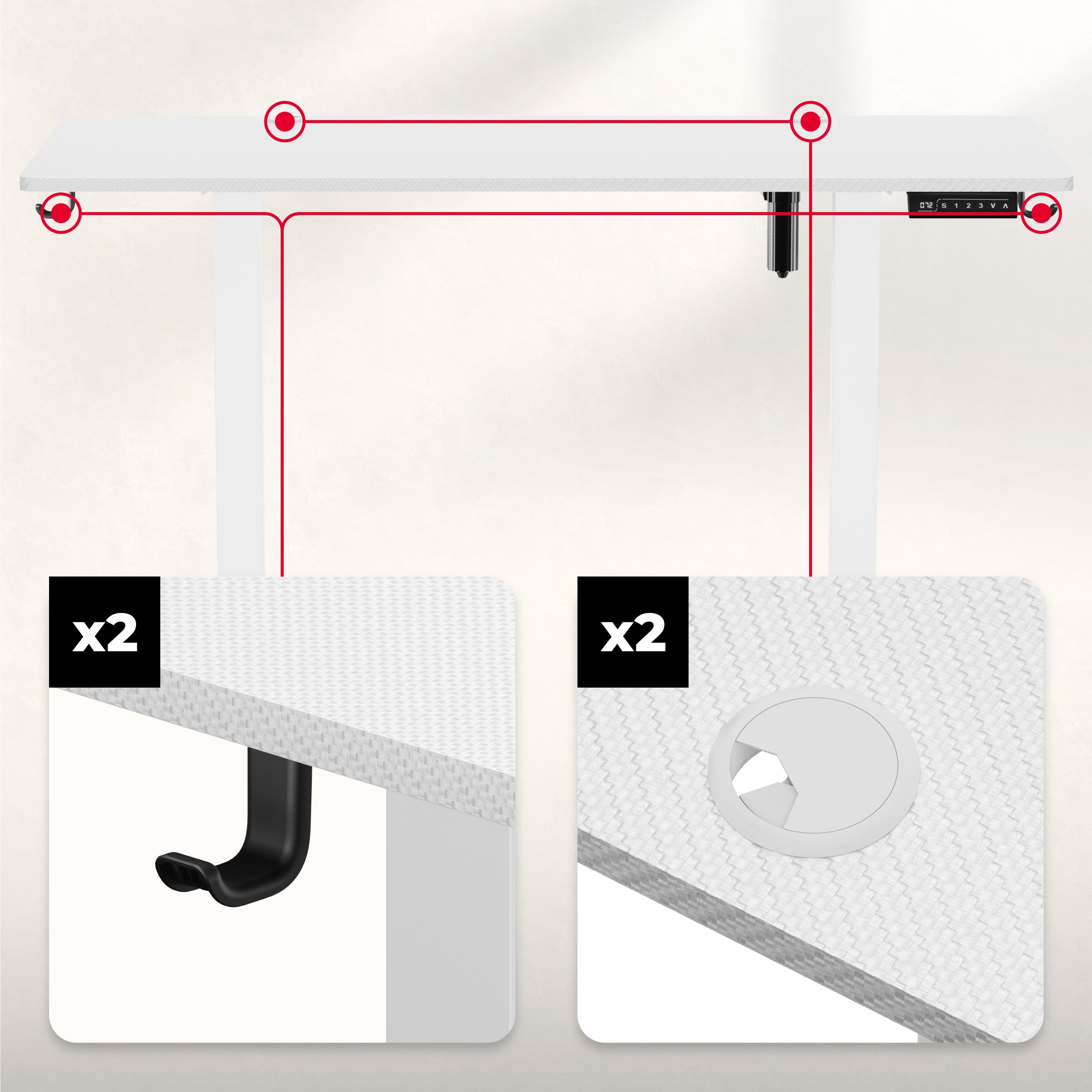 2 x wloty na przewody oraz uchwyty na słuchawki, plecak i torbę