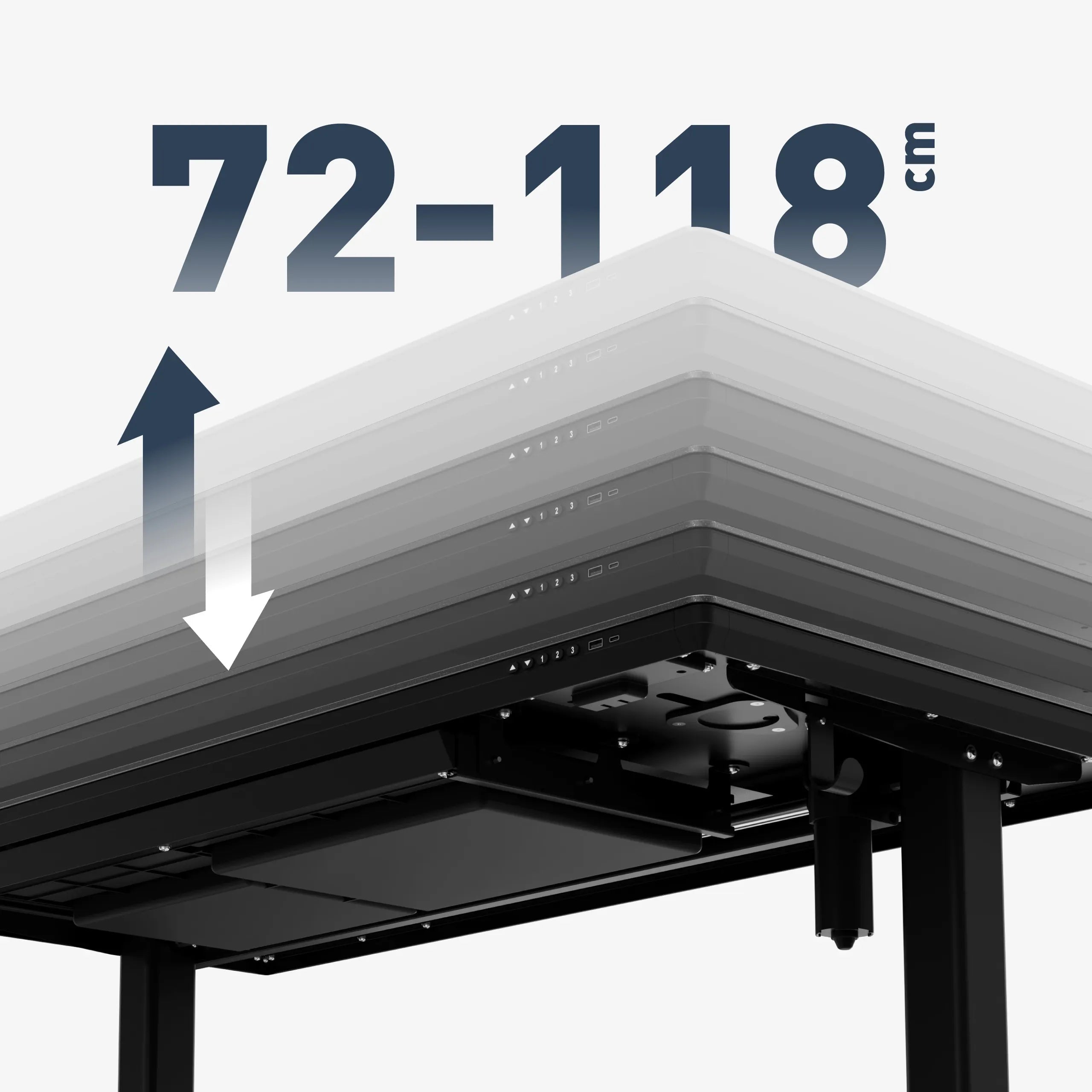 Płynna elektryczna regulacja wysokości 72–118 cm