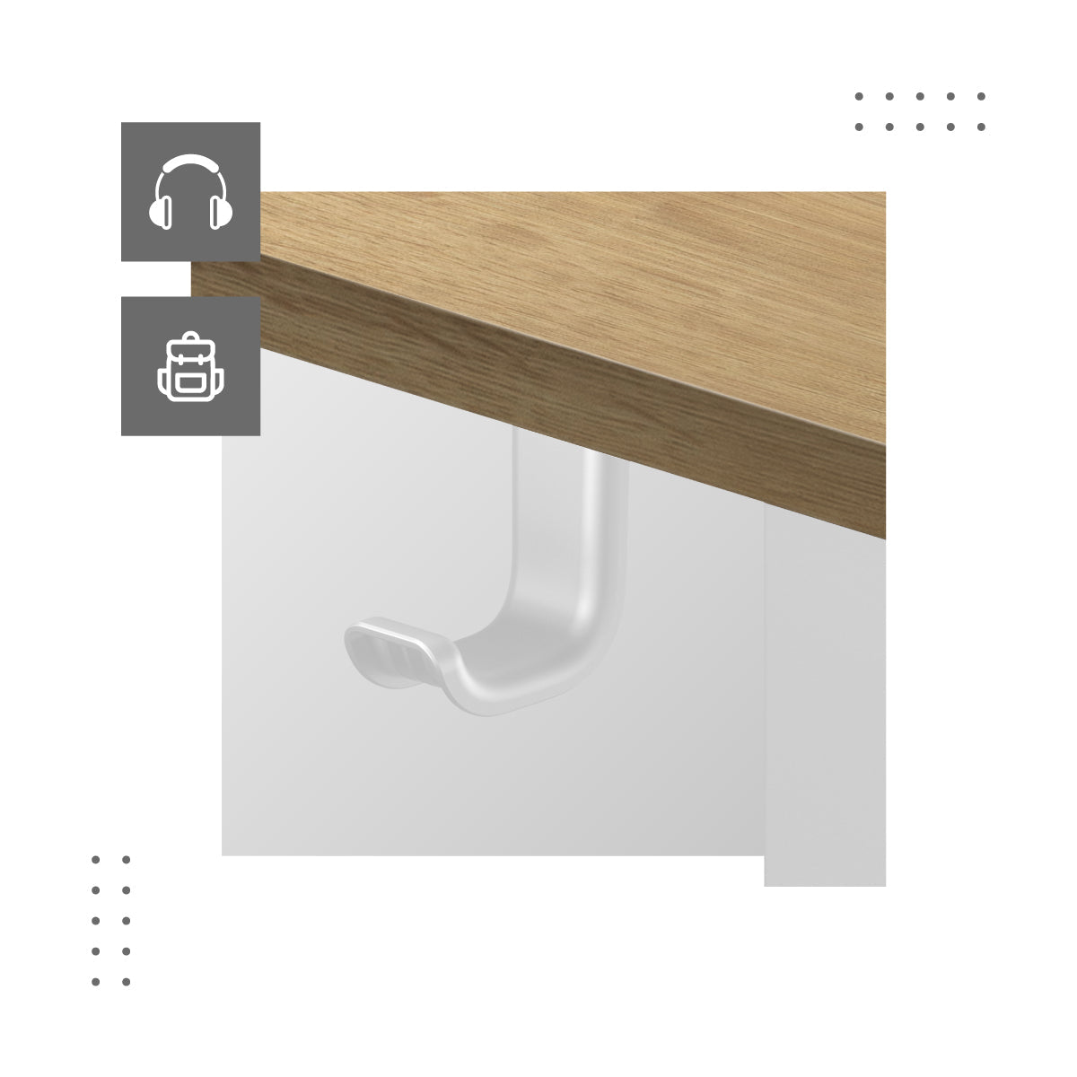 Praktyczne uchwyty na torbę, plecak i słuchawki