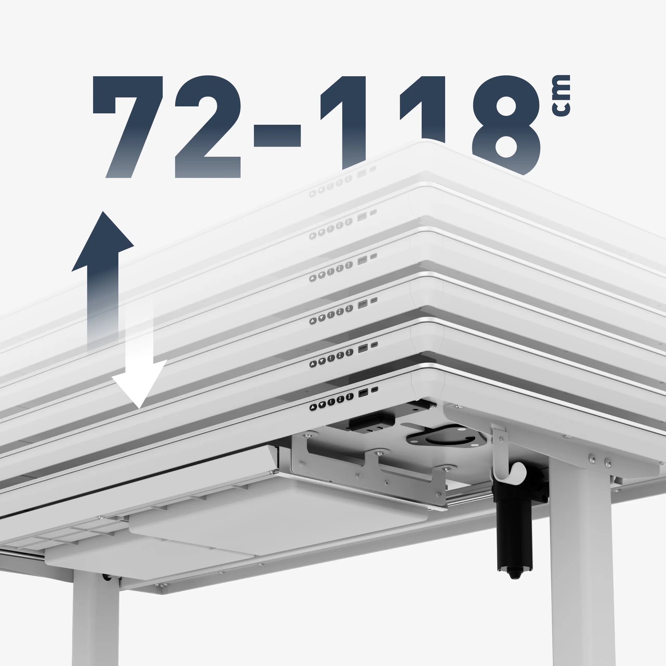 Płynna elektryczna regulacja wysokości 72–118 cm