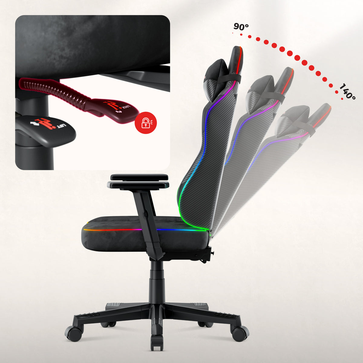 Гейминг стол за тийнейджъри Huzaro Ranger 5.7 RGB Black