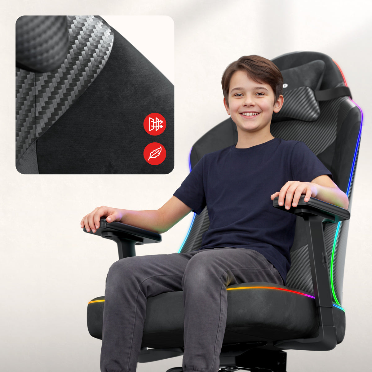Гейминг стол за тийнейджъри Huzaro Ranger 5.7 RGB Black