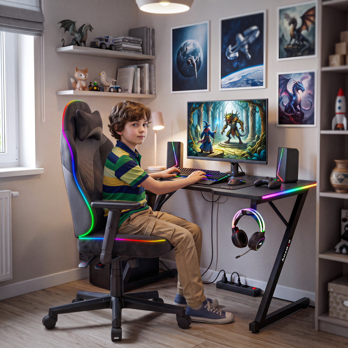 Гейминг стол за тийнейджъри Huzaro Ranger 5.7 RGB Black