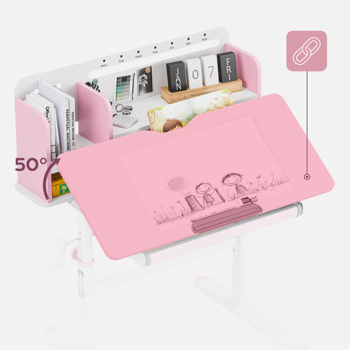 Mark Adler Study 5.0 Pink 90 cm-es ergonómikus gyermekíróasztal